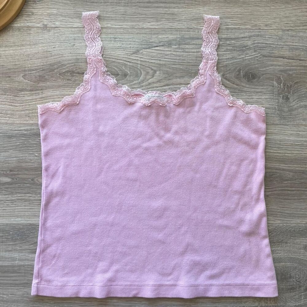Light Pink Stretch Cotton Lace Cami Tank Top Ballerina Pastel Clean Girl Vintage